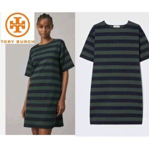 Tory Burch Striped Cotton T-Shirt Dress Short Sleeve Size Small Blue Green